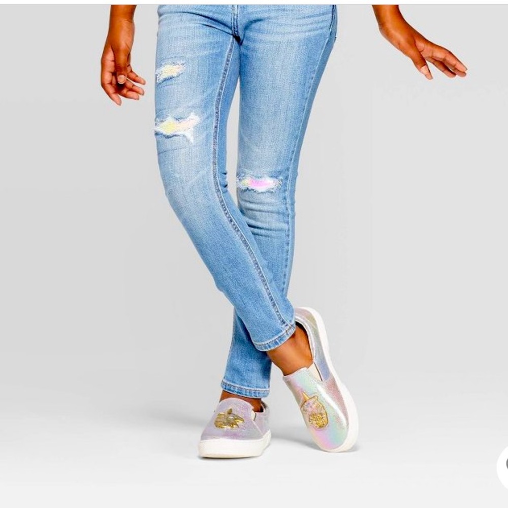 Girl’s Cat and Jack light wash flip sequin jeans